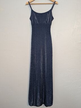 Y2K Sleeveless Sparkle Shimmering Navy Maxi Prom Dress Event Gala Celestial Glam